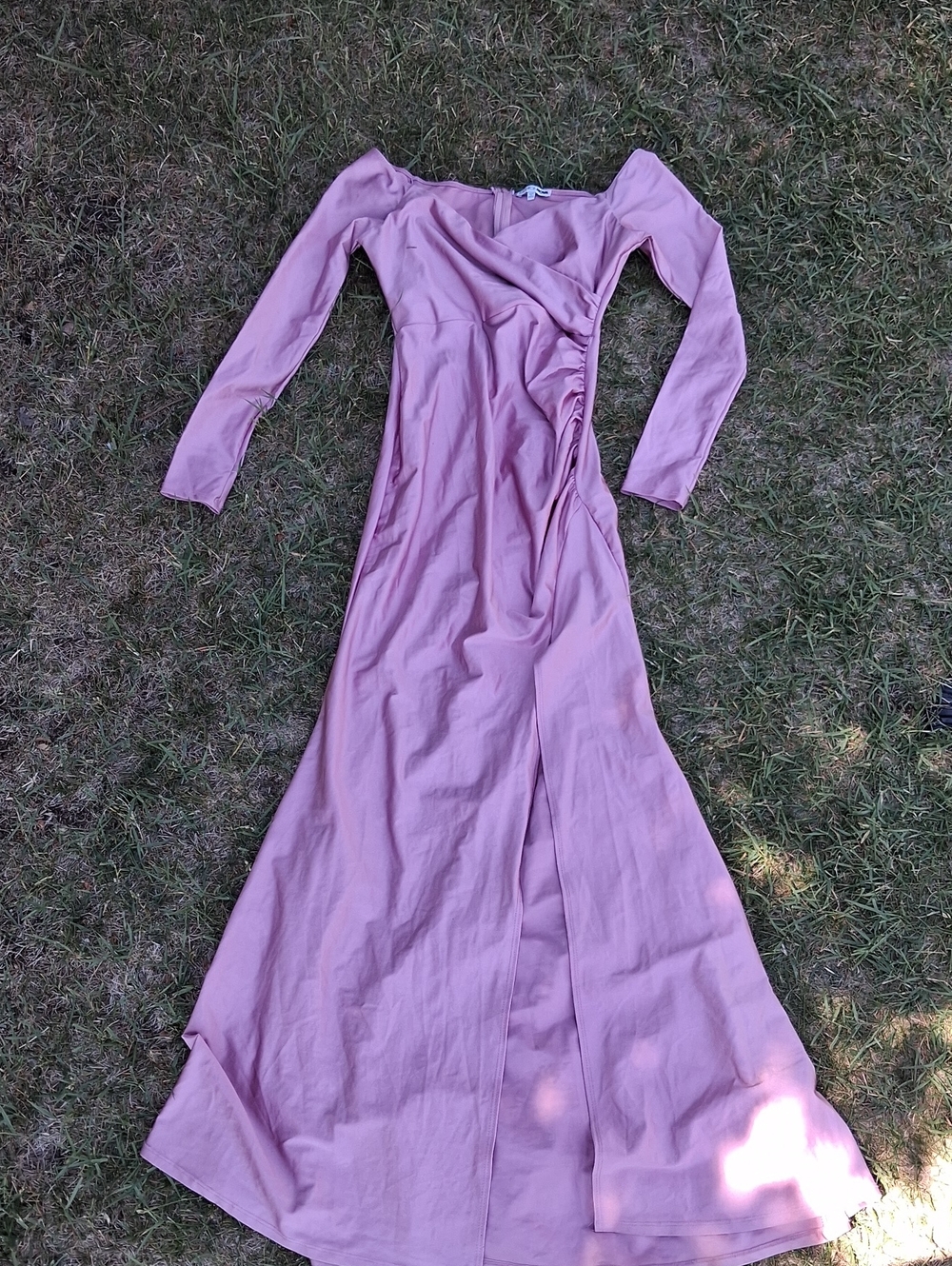 Fashion Nova Long Sleeve Wrap Maxi Dress in Dusty Rose